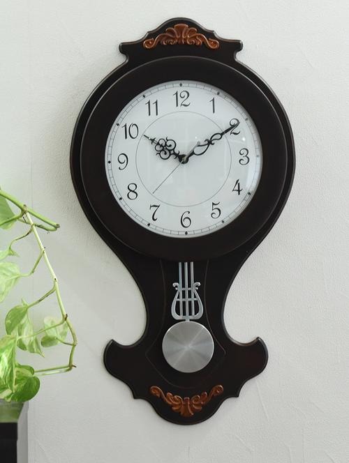 decorative analog black round pendulum wall clock - 15149157 - Very Small Image - 1