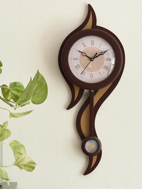 decorative analog brown round pendulum wall clock - 15149246 - Very Small Image - 1