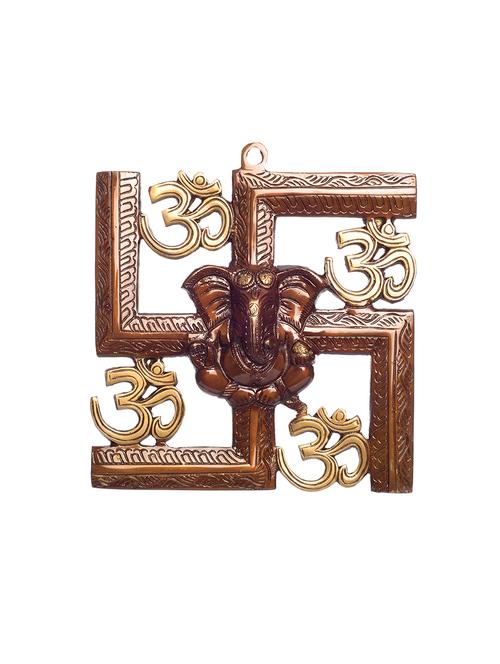 swastika om ganesha brass wall hanging - 15149652 - Very Small Image - 1