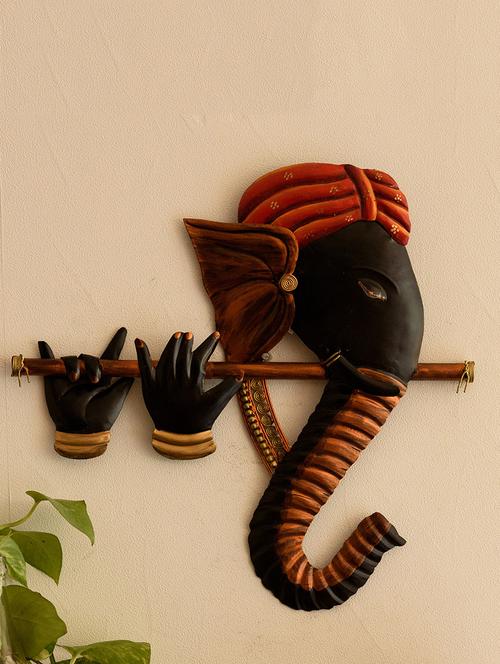 wrought iron bansuri ganesha wall hanging - 15149674 - Very Small Image - 1