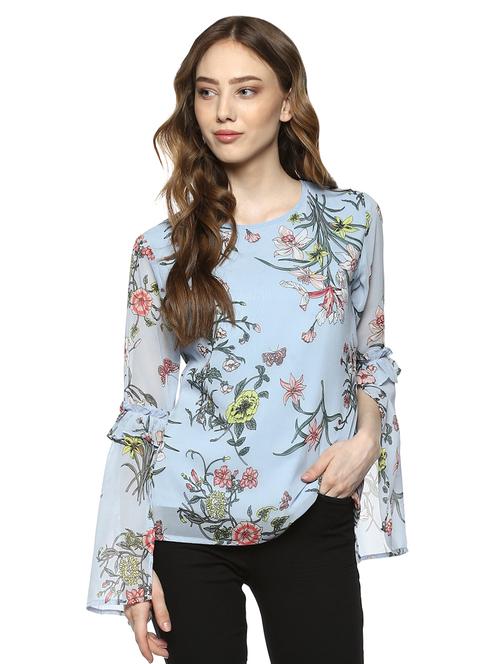 blue floral georgette top - 15149699 - Very Small Image - 1