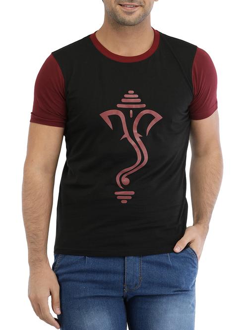 black cotton front print t-shirt - 15150192 - Very Small Image - 1
