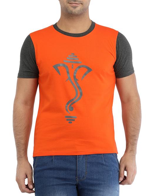 orange cotton front print t-shirt - 15150196 - Very Small Image - 1