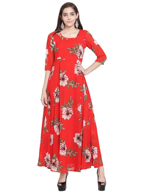 red floral georgette maxi dress - 15150559 - Very Small Image - 1