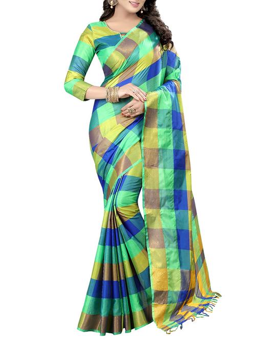 green cotton silk woven saree with blouse - 15150833 - Very Small Image - 1