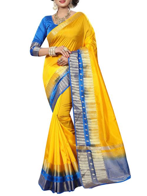 yellow cotton silk bordered saree with blouse - 15150854 - Very Small Image - 1