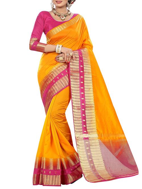 orange cotton silk bordered saree with blouse - 15150855 - Very Small Image - 1