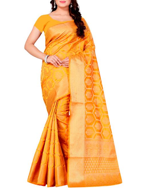 orange banarasi silk saree with blouse - 15151190 - Very Small Image - 1