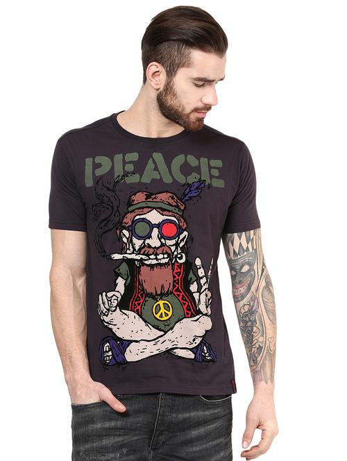 grey cotton front print t-shirt - 15151563 - Very Small Image - 1