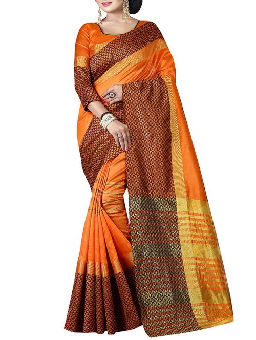 orange cotton silk bordered saree with blouse - 15151567 - Very Small Image - 1