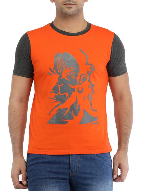 orange cotton front print t-shirt - 15152177 - Very Small Image - 1