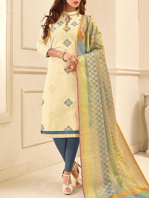 embroidered unstitched churidaar suit - 15153127 - Very Small Image - 1