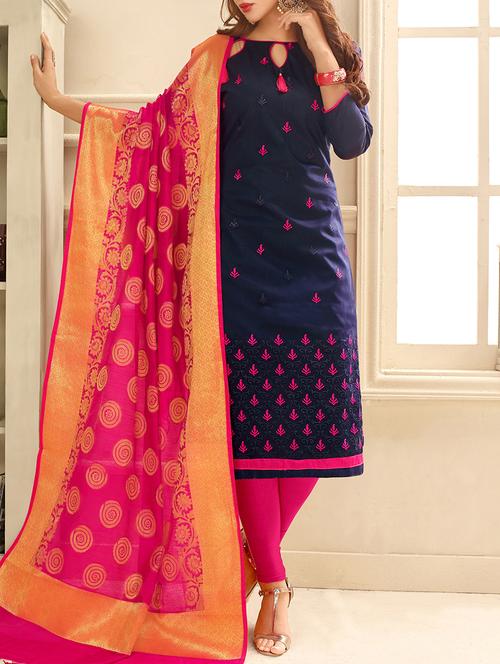 blue embroidered unstitched churidaar suit - 15153128 - Very Small Image - 1