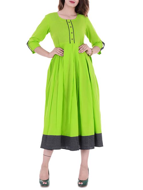 green cotton straight solid kurta - 15153714 - Very Small Image - 1