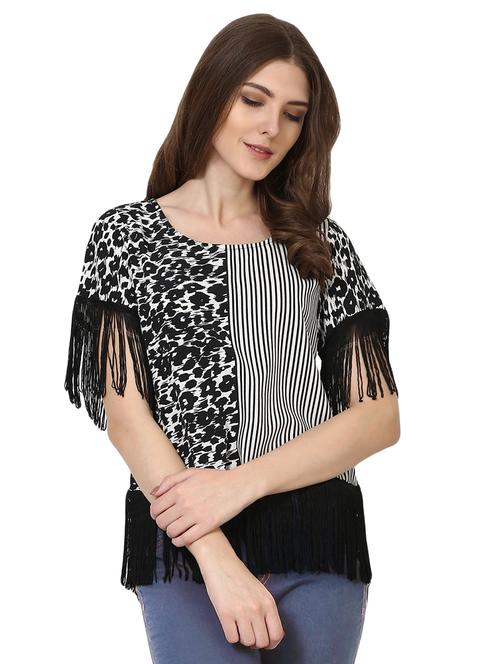 fringe lace detail printed top - 15153779 - Very Small Image - 1