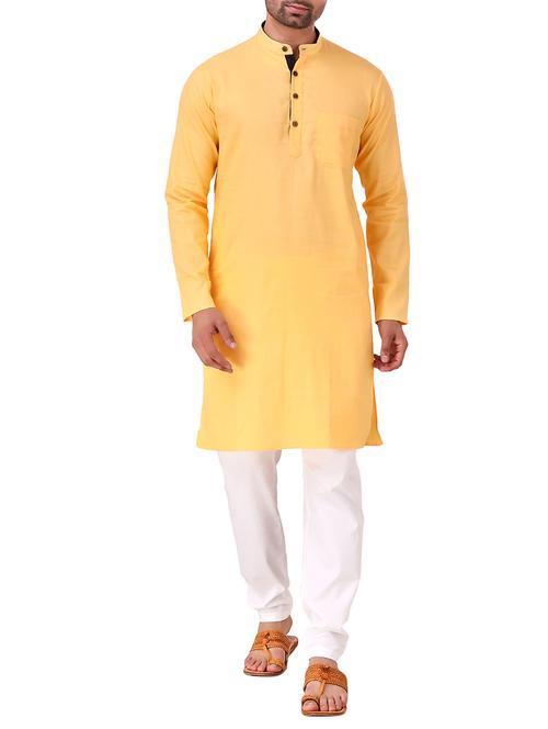 yellow cotton long kurta - 15153850 - Very Small Image - 1