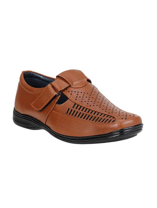 tan leatherette slip on sandals - 15153857 - Very Small Image - 1
