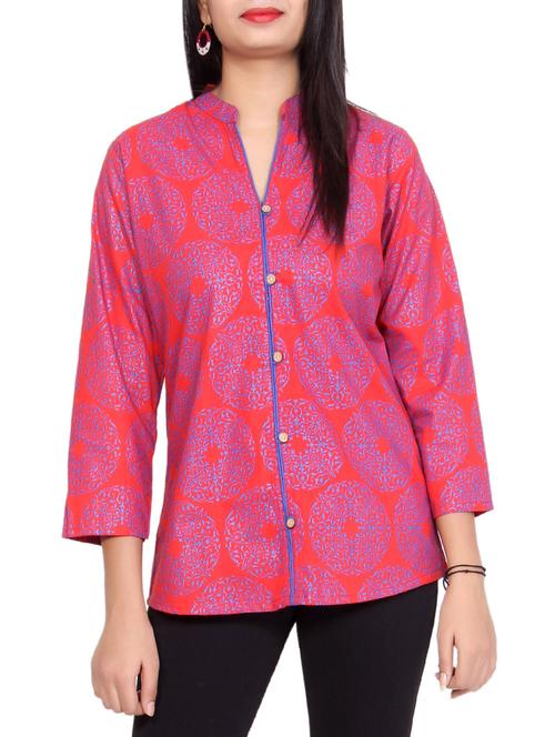pink cotton straight kurti - 15154065 - Very Small Image - 1