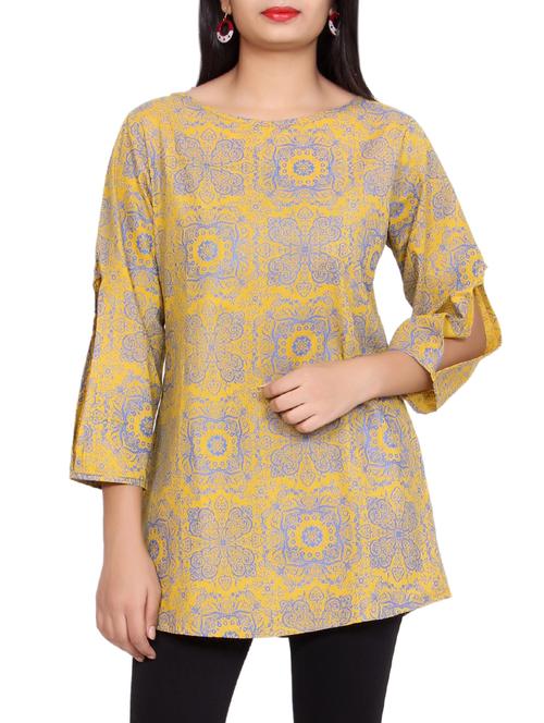 yellow cotton printed tunic - 15154083 - Very Small Image - 1