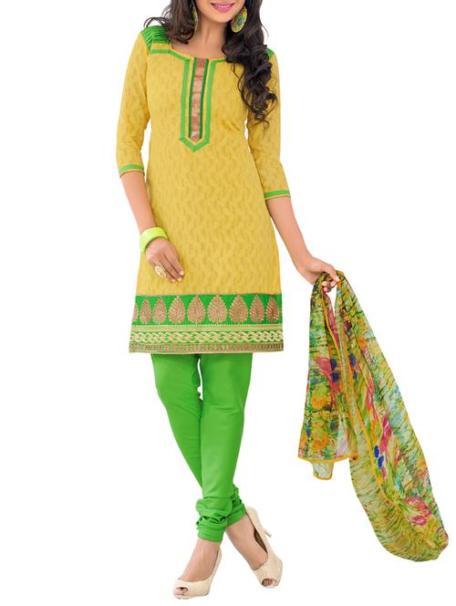 yellow embroidered unstitched churidaar suit - 15154572 - Very Small Image - 1