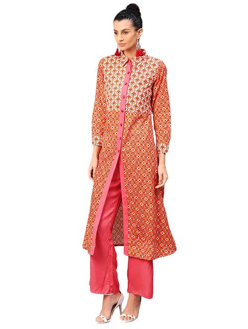orange cotton kurta palazzo set - 15154988 - Very Small Image - 1