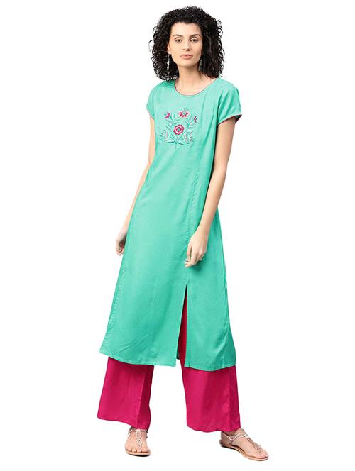 blue embroidered kurta palazzo set - 15154991 - Very Small Image - 1