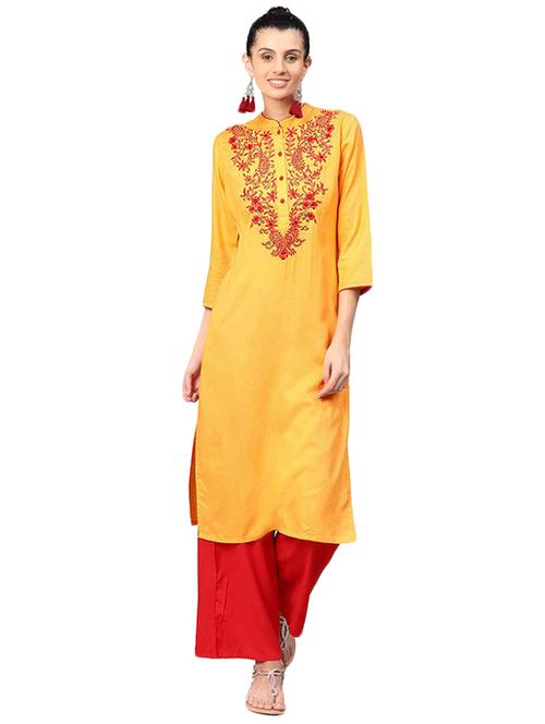 orange embroidered kurta palazzo set - 15154992 - Very Small Image - 1