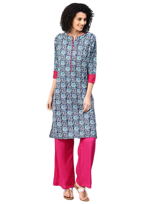 blue cotton kurta palazzo set - 15154997 - Very Small Image - 1