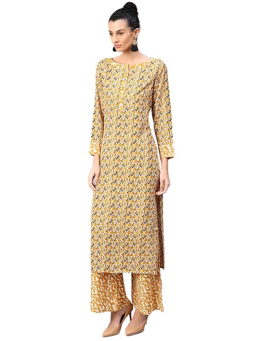 yellow cotton kurta palazzo set - 15155005 - Very Small Image - 1