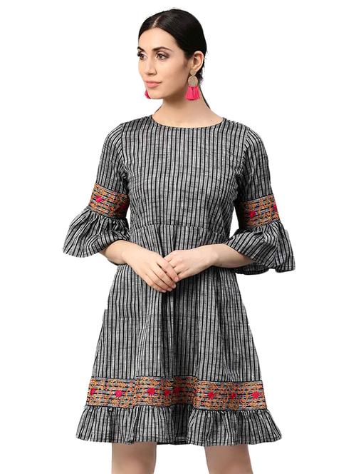 bell sleeved striped a-line dress - 15155142 - Very Small Image - 1