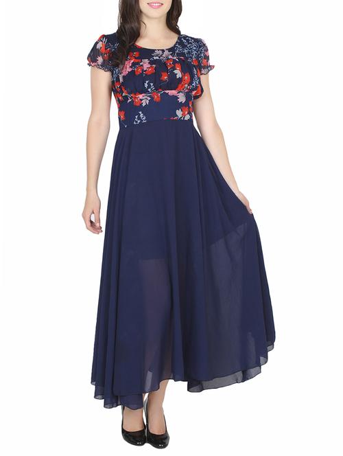 blue printed a-line dress - 15155765 - Very Small Image - 1