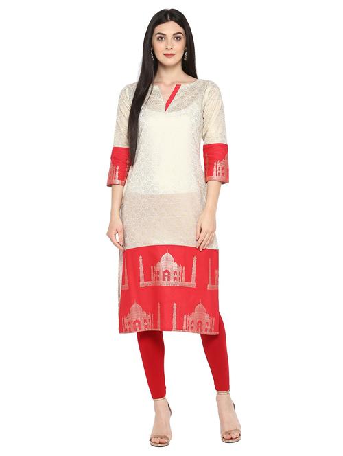 beige cotton straight kurta - 15156029 - Very Small Image - 1