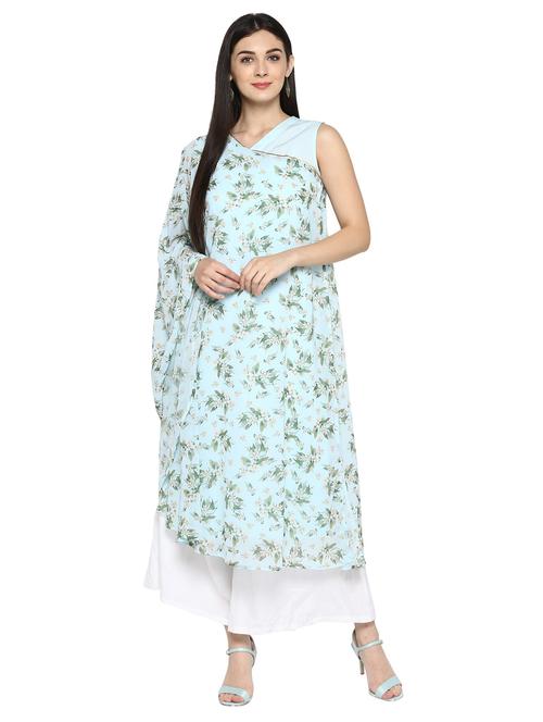 sky blue georgette kaftan kurta - 15156035 - Very Small Image - 1