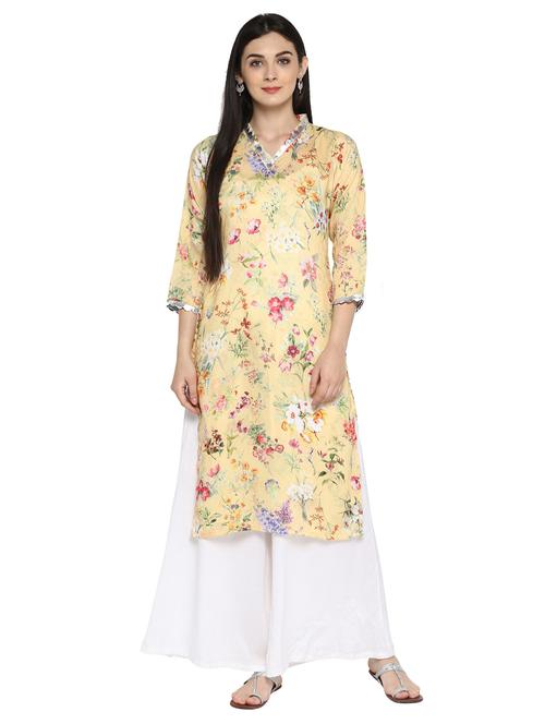 yellow synthetic straight kurta - 15156045 - Very Small Image - 1