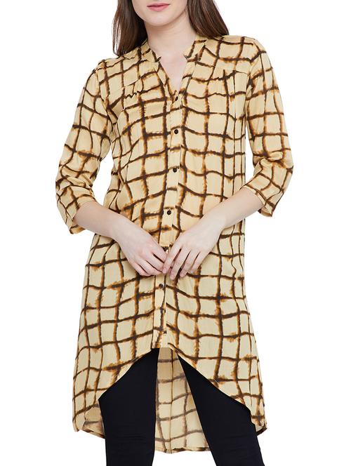 yellow rayon checkered high-low tunic - 15156092 - Very Small Image - 1