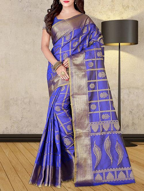 delicate golden zari woven saree with blouse - 15156246 - Very Small Image - 1