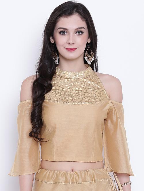 beige chanderi brocade blouse - 15157305 - Very Small Image - 1