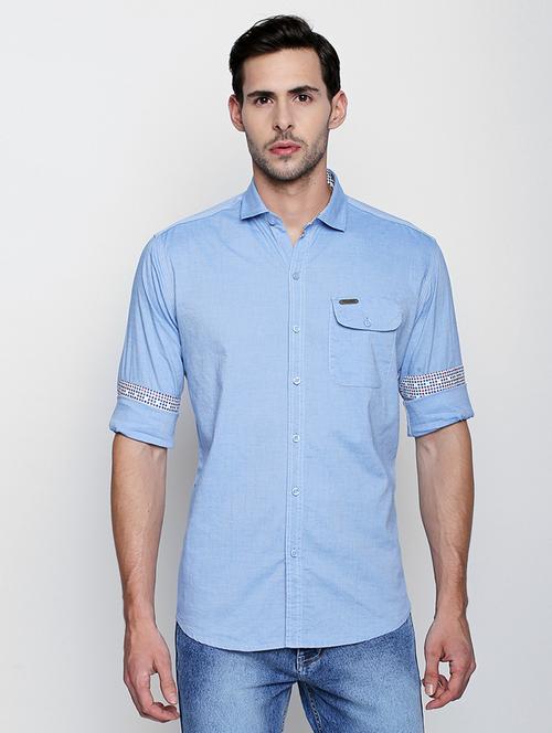 blue cotton casual shirt - 15158380 - Very Small Image - 1