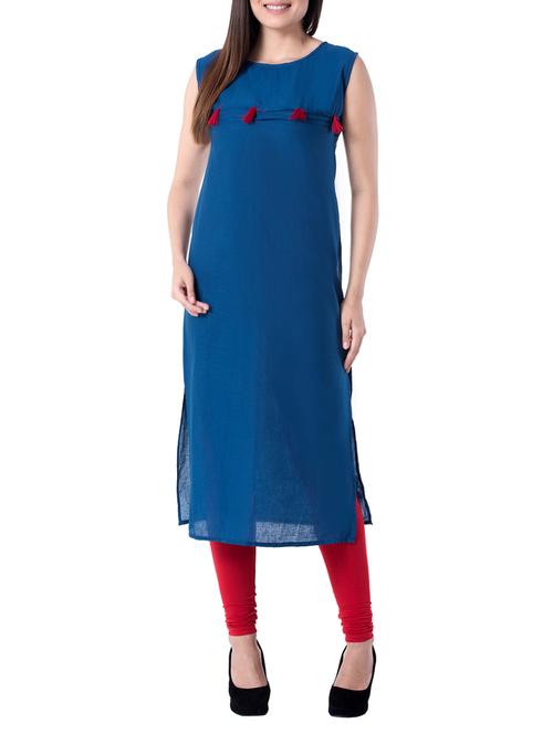 straight solid kurta with tassels - 15158386 - Very Small Image - 1