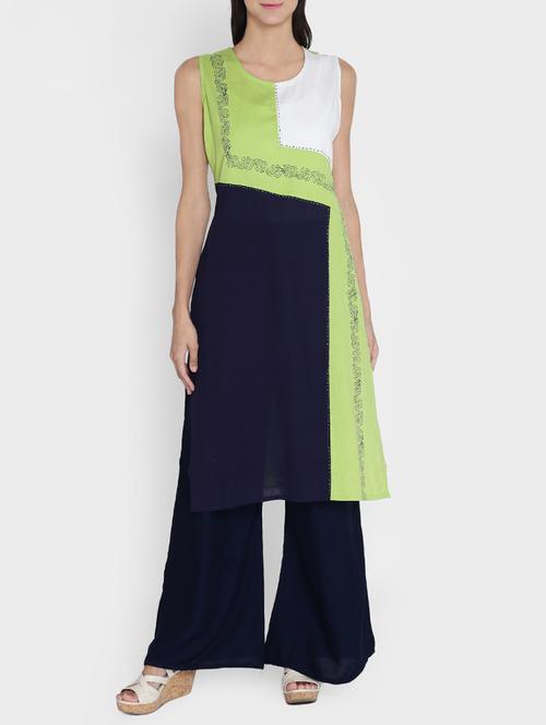 blue cotton straight kurta - 15159574 - Very Small Image - 1