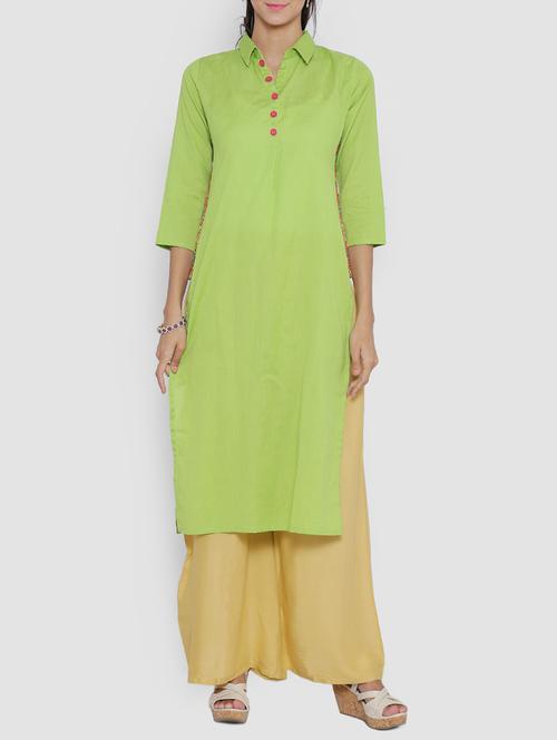 green cotton straight solid kurta - 15159577 - Very Small Image - 1