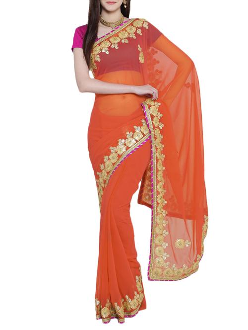 orange georgette gota patti saree with blouse - 15159618 - Very Small Image - 1