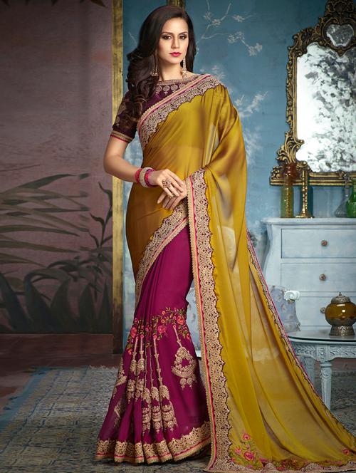 floral resham work half and half saree with blouse - 15159627 - Very Small Image - 1