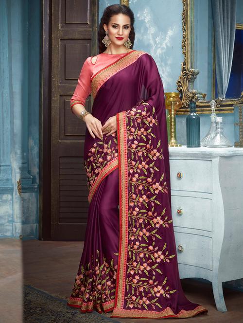 floral bordered saree with blouse - 15159641 - Very Small Image - 1