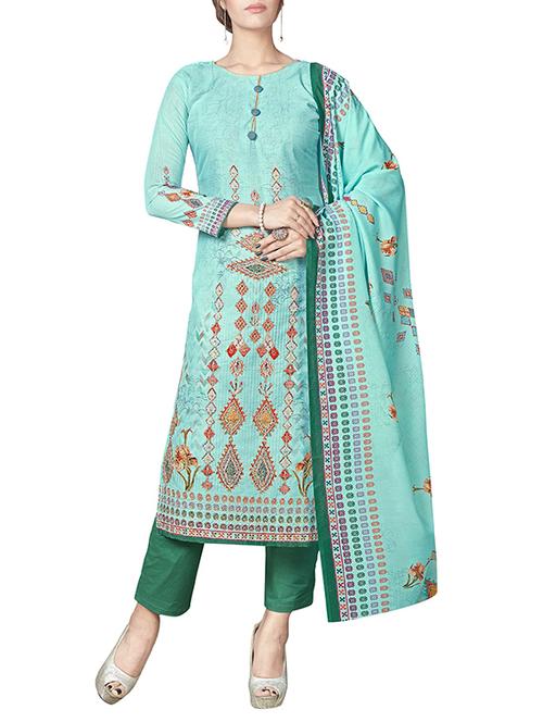 blue cotton blend semi-stitched palazzo suit - 15159657 - Very Small Image - 1
