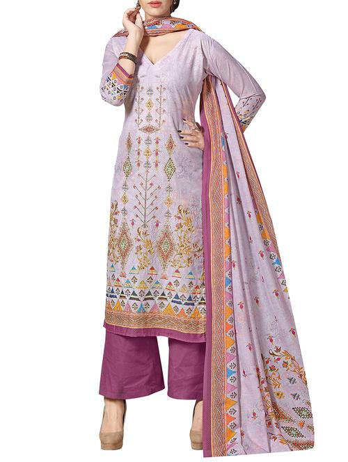 purple embroidered semi-stitched palazzo suit - 15159664 - Very Small Image - 1