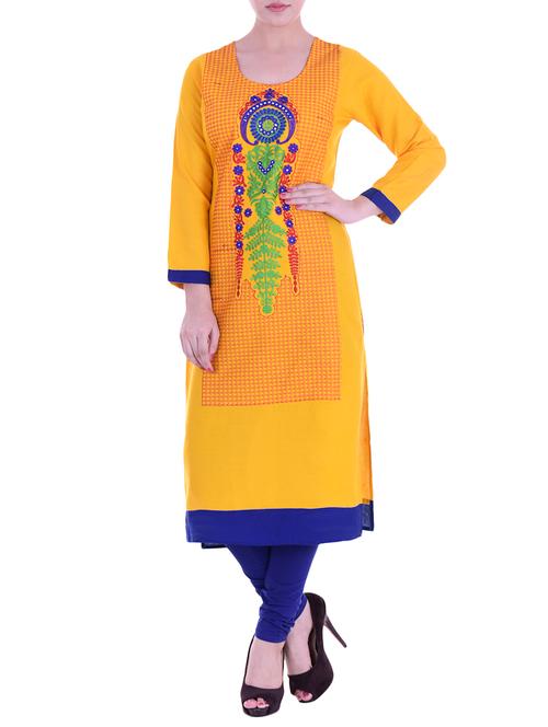yellow viscose straight kurta - 15159741 - Very Small Image - 1