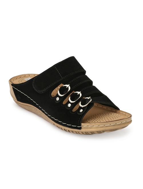 black faux leather slippers - 15160790 - Very Small Image - 1