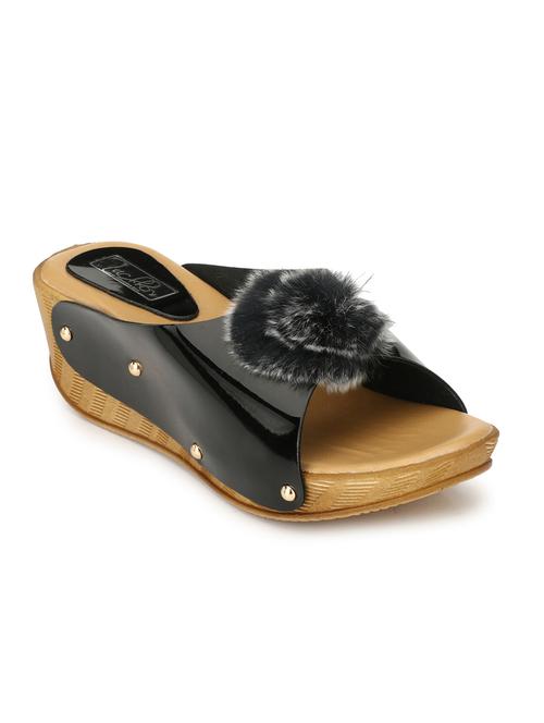 zachho black imported faux leather with fur tpr 2 slip on wedges - 15160831 - Very Small Image - 1