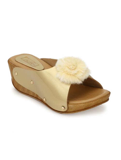 zachho gold imported faux leather with fur tpr 2 slip on wedges - 15160832 - Very Small Image - 1